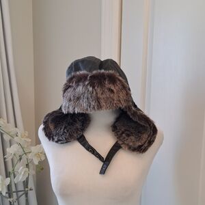 NWT TRUE RELIGION Womens Outdoor Olive Green Trapper Hat Faux Fur Chin‎ Strap